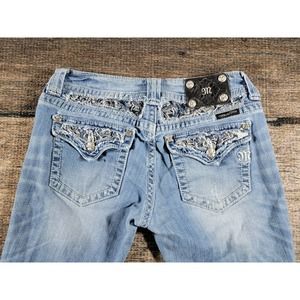 Miss Me Distressed Boot Cut Rhinestone  Denim Jeans 29x34